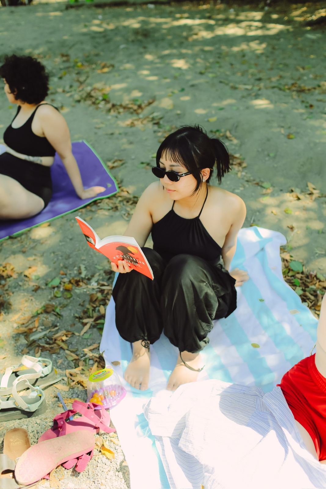 Reading on the towels