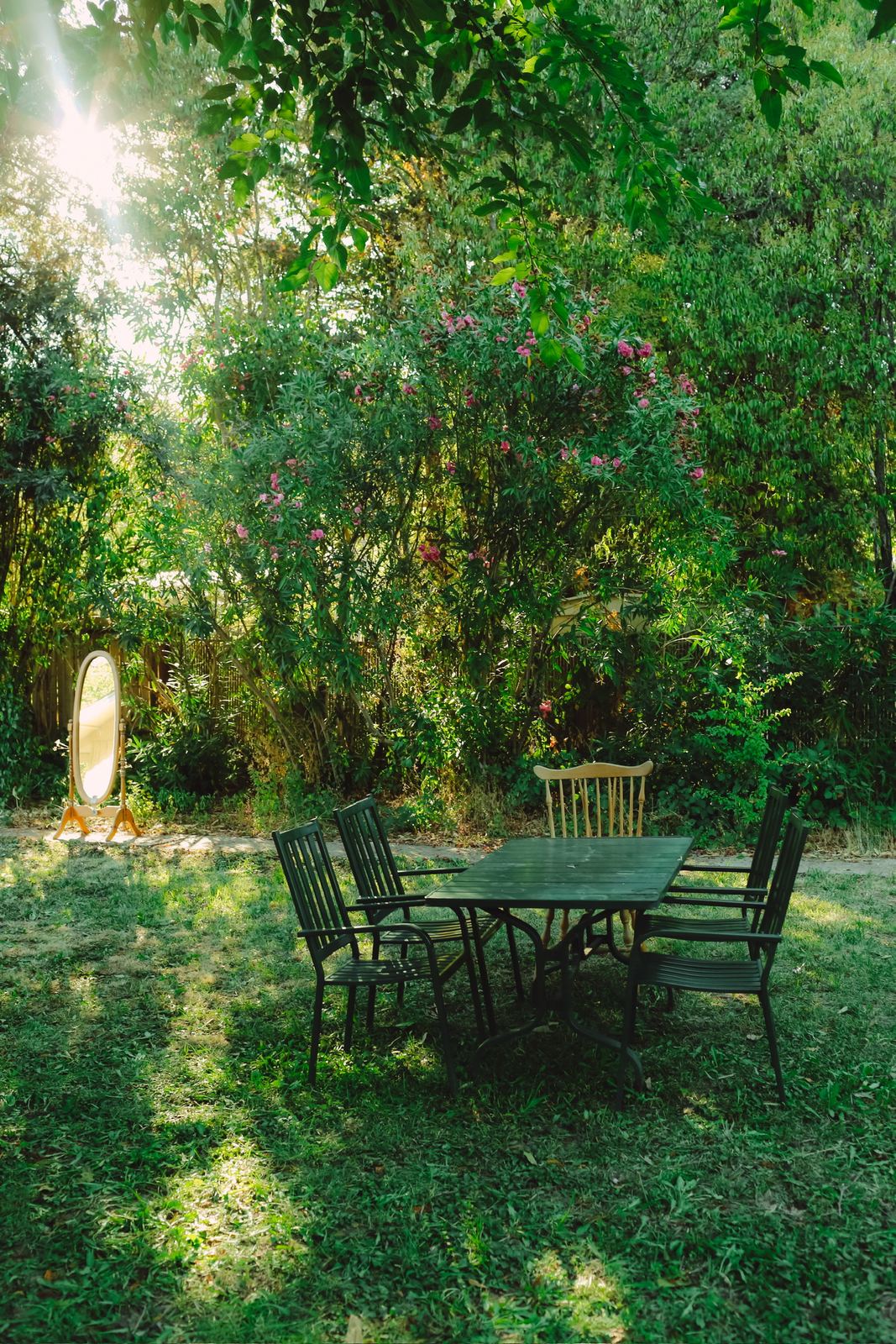 Table under the flowers